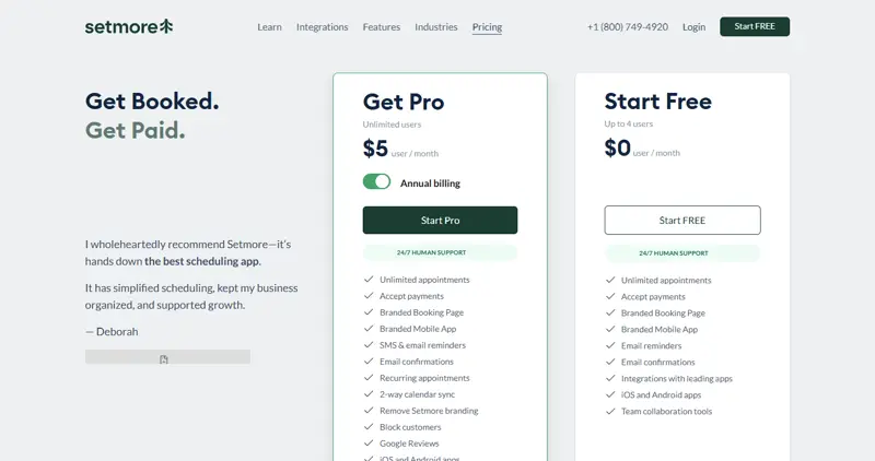 setmore.com/pricing 2026-10-14: billing toggle in the annual state, asserted visible and hit-tested in the DOM before the capture