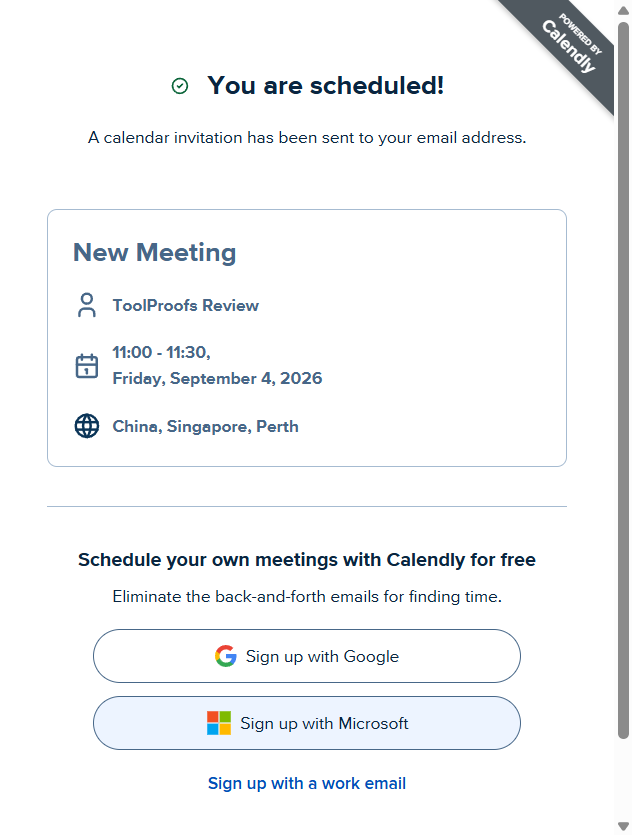 Control booking success 'You are scheduled!' (real Chrome, 2026-09-04)