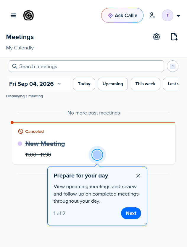 Owner Meetings list: booking under Canceled
