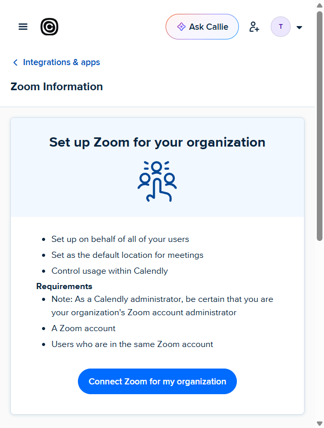 /integrations/zoom OAuth handoff page