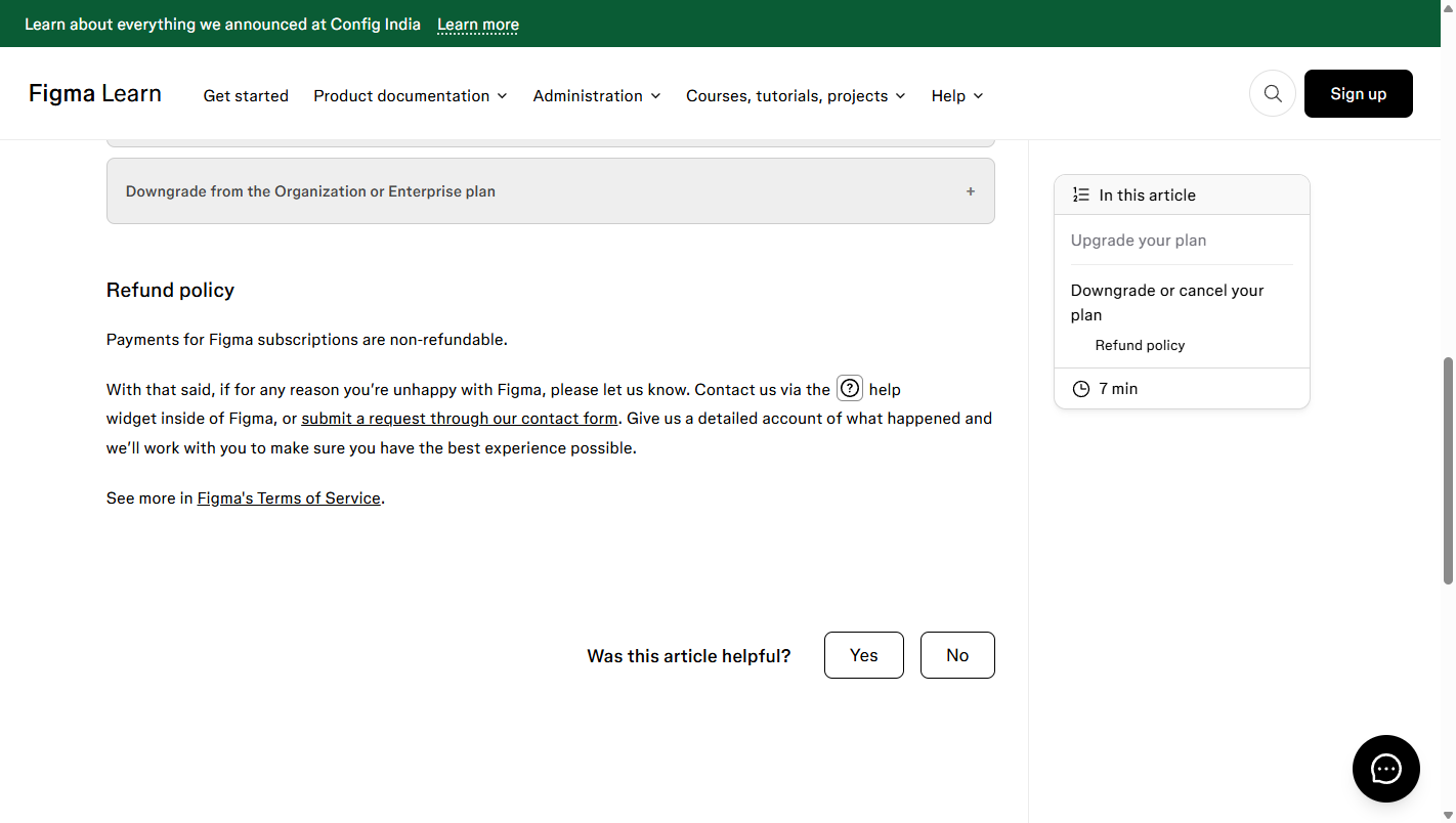 help.figma.com/hc/en-us/articles/360046216313 "Upgrade or downgrade your plan" captured 2026-10-27, Refund policy sec…