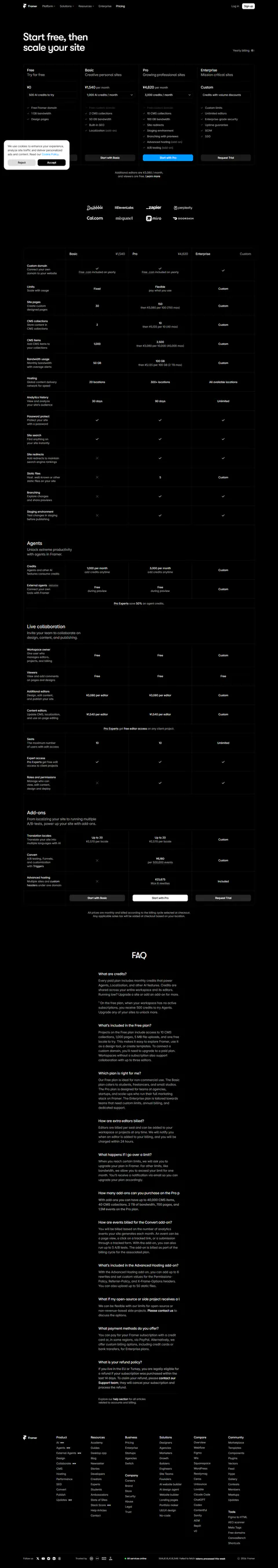 framer.com/pricing captured 2026-09-10 (USD state re-extracted same day; re-verified by full text extraction on 2026-…