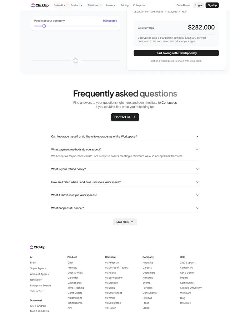 clickup.com/pricing captured 2026-10-04 (US/USD): Free Forever $0 with 60 MB storage and unlimited members, Unlimited…