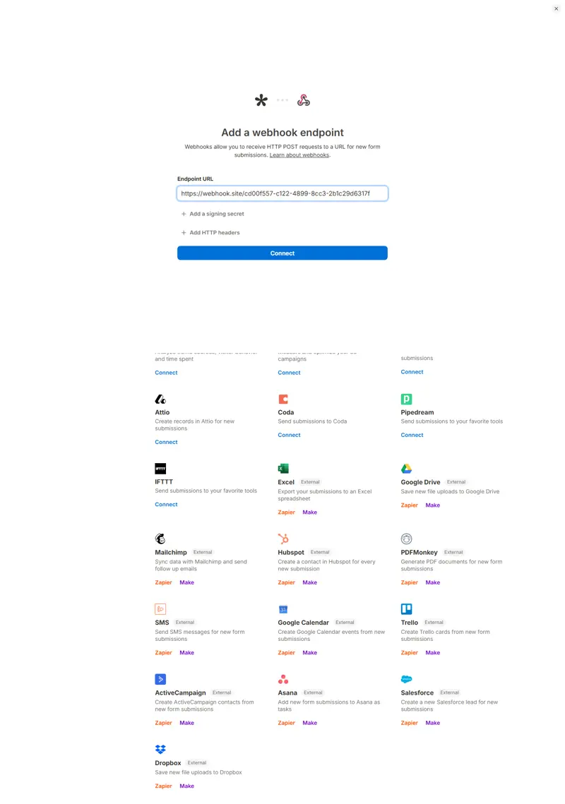 webhook.site endpoint URL entered in webhook config