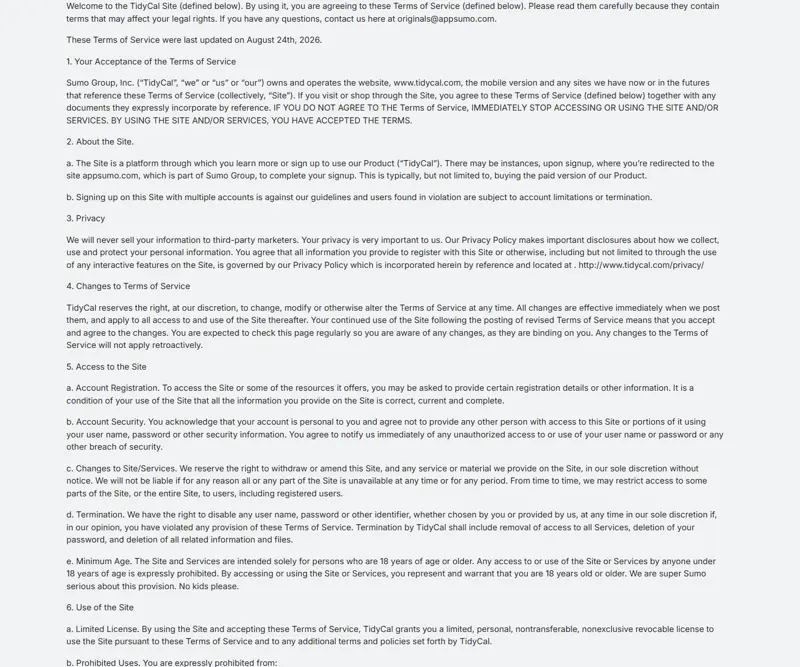 Same Terms of Service captured 2026-10-05, section 2.a: signup 'may' redirect to appsumo.com, 'which is part of Sumo Group, to complete your signup... typically, but not limited to, buying the paid version of our Product'