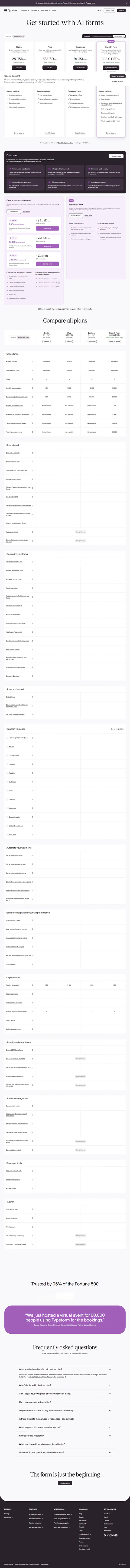 typeform.com/pricing captured 2026-09-14 (Yearly state): plan names, response limits and the USD label render; the dollar amounts are bound client-side and do not enter the page text